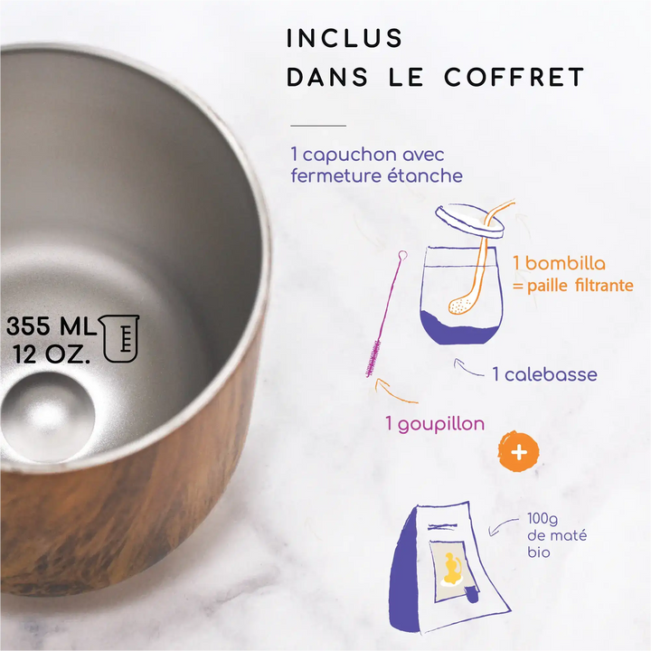 Coffret de dégustation Yerba Mate Bio bombilla et calebasse